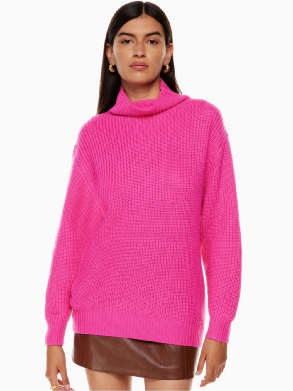 Aritzia Montpellier Vibrant Pink Ribbed Turtleneck Sweater